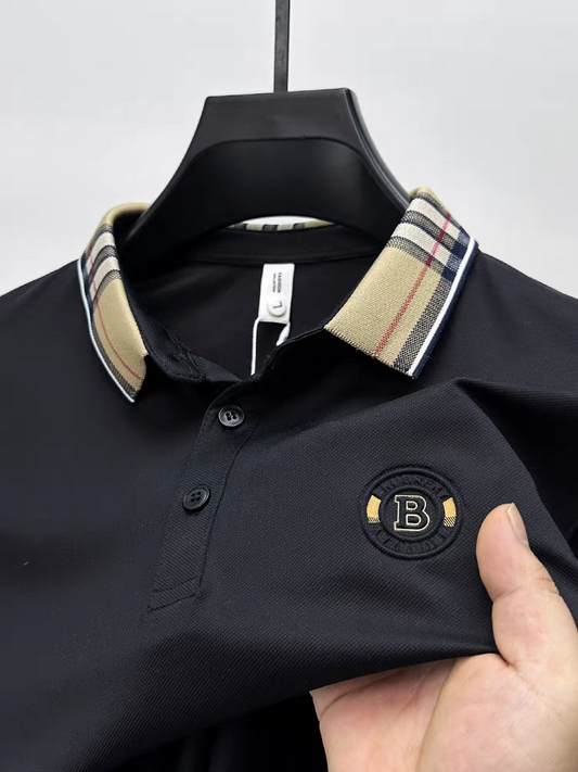 Elegant Plaid Emblem Polo T-Shirt
