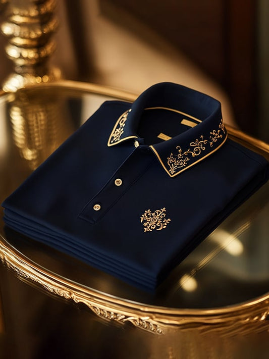 Men's Retro Business Stripe Print Half Sleeve POLO T-Shirt