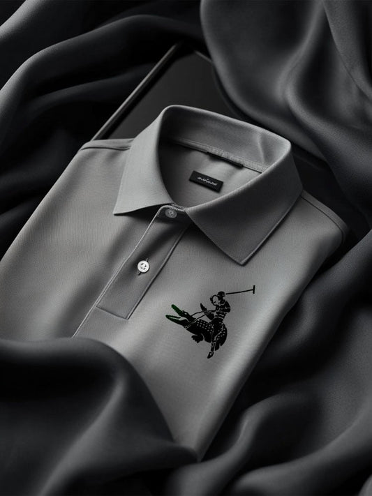 Men's Vintage Business Coconut Tree Logo Stripe Print Half Sleeve Polo T-Shirt