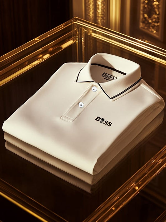 Men's Retro Business Stripe Print Half Sleeve POLO T-Shirt